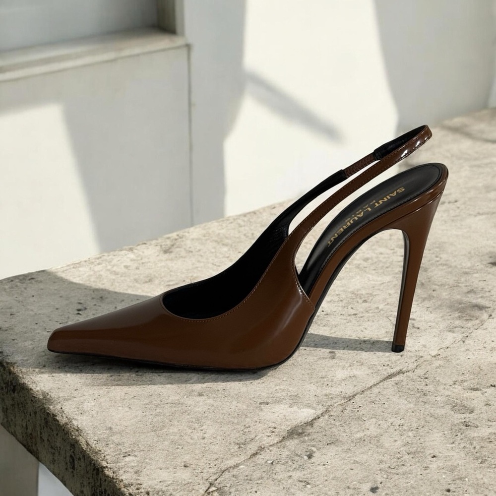 Authentic Saint Laurent Vendome Brown Patent Leather Slingback Heels! COA! - Picture 5 of 16